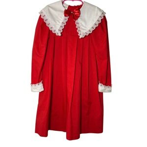 Vintage Mini World Red Pleated Dress with Lace Collar Bow Girls‎ Size 8
